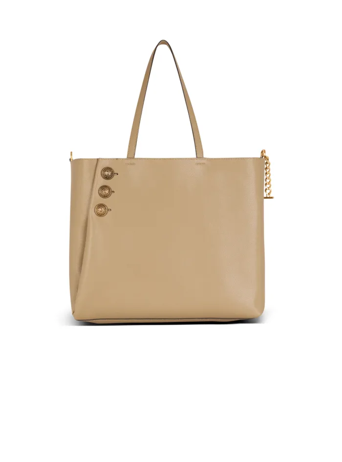 Balmain Tote Bags Women Emblme Grained Calfskin Tote Bag Brown