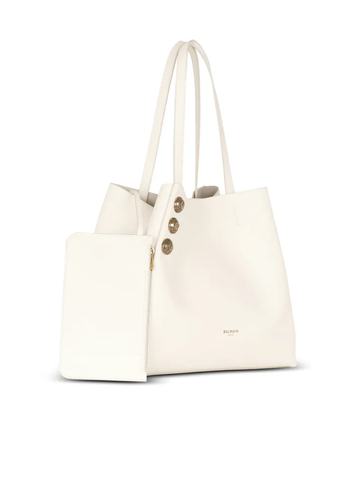 Balmain Tote Bags Women Emblme Leather Tote Bag White