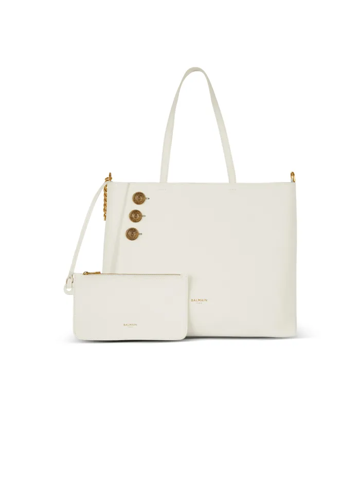 Balmain Tote Bags Women Emblme Leather Tote Bag White