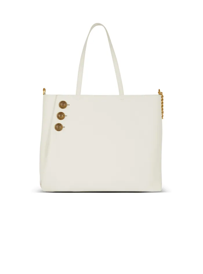 Balmain Tote Bags Women Emblme Leather Tote Bag White