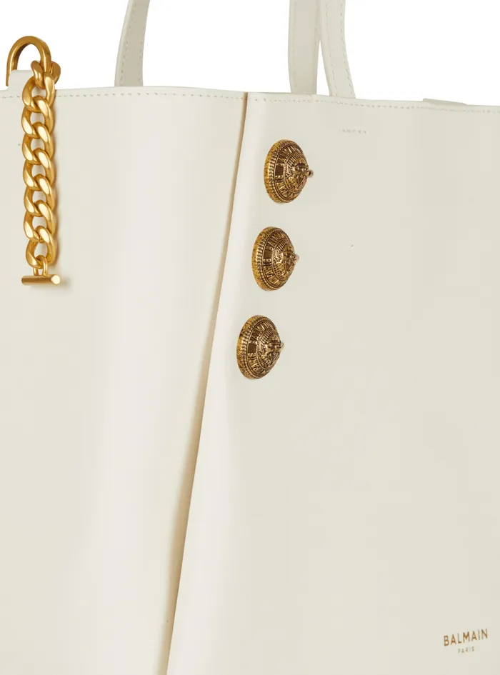 Balmain Tote Bags Women Emblme Leather Tote Bag White