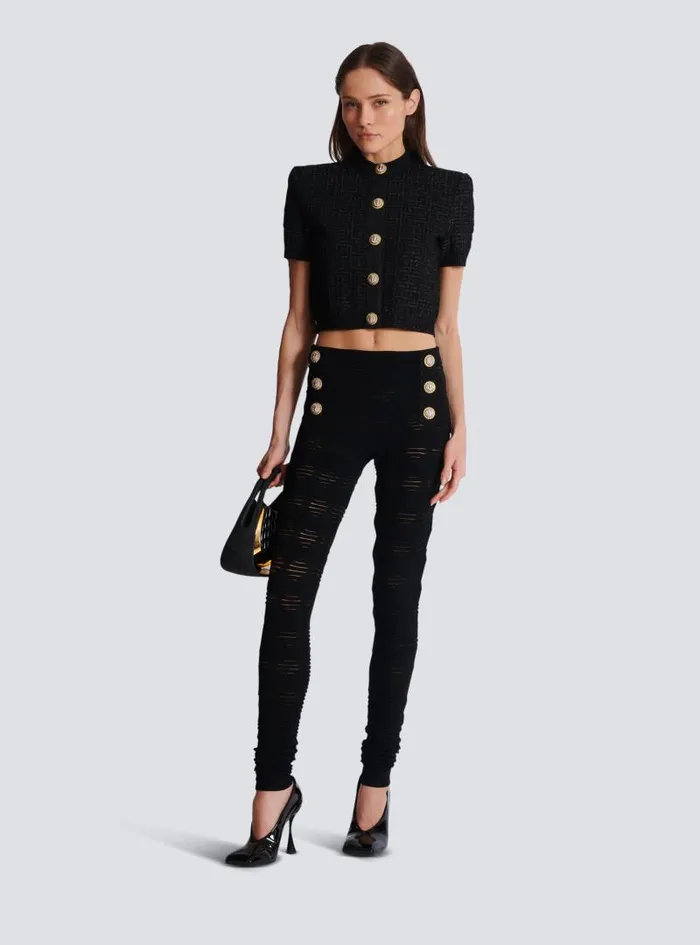 Balmain Trousers And Shorts Women Diamond Knit Leggings With 6 Buttons Black Balmain Trousers And Shorts Women Diamond Knit Leggings With 6 Buttons Black