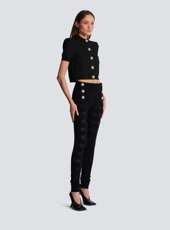 Balmain Trousers And Shorts Women Diamond Knit Leggings With 6 Buttons Black
