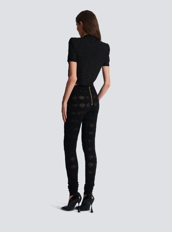 Balmain Trousers And Shorts Women Diamond Knit Leggings With 6 Buttons Black