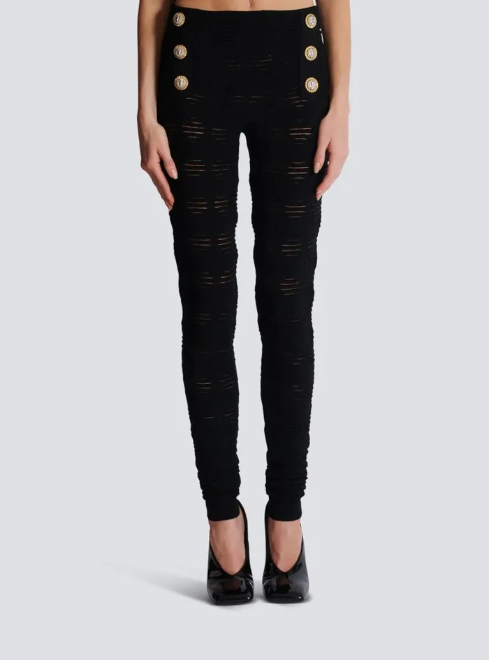 Balmain Trousers And Shorts Women Diamond Knit Leggings With 6 Buttons Black