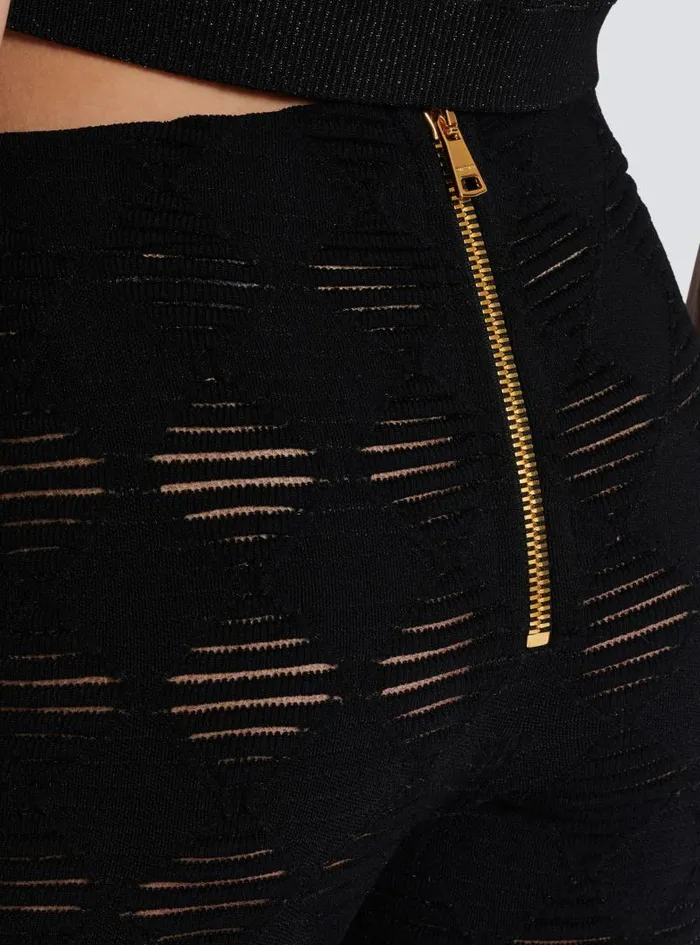 Balmain Trousers And Shorts Women Diamond Knit Leggings With 6 Buttons Black