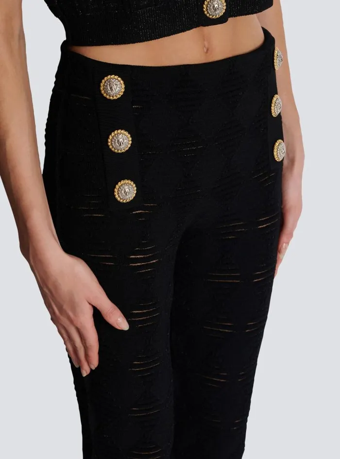 Balmain Trousers And Shorts Women Diamond Knit Leggings With 6 Buttons Black