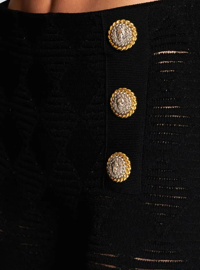 Balmain Trousers And Shorts Women Diamond Knit Leggings With 6 Buttons Black