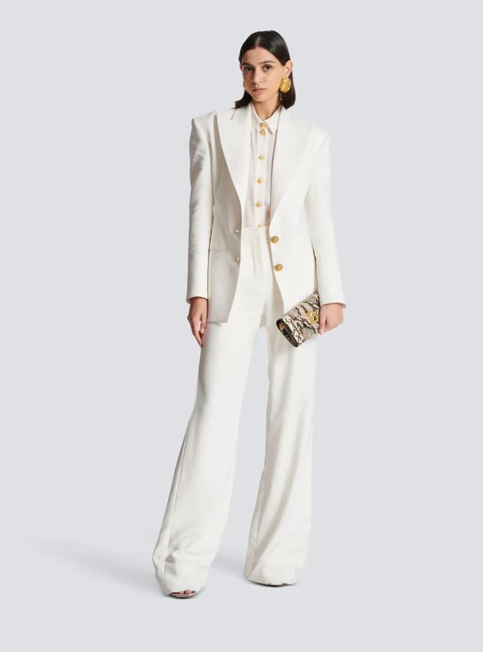Balmain Trousers And Shorts Women Highwaisted Crepe Trousers White