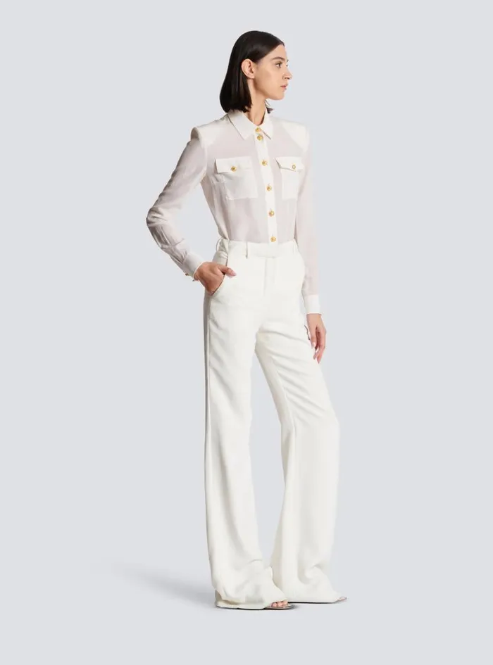 Balmain Trousers And Shorts Women Highwaisted Crepe Trousers White