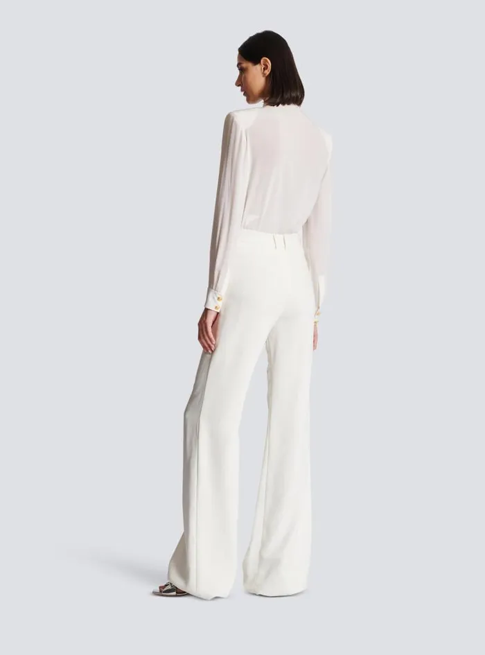 Balmain Trousers And Shorts Women Highwaisted Crepe Trousers White