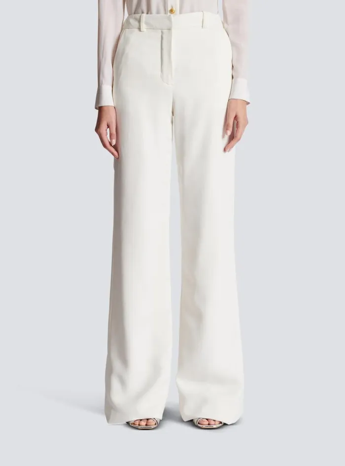 Balmain Trousers And Shorts Women Highwaisted Crepe Trousers White