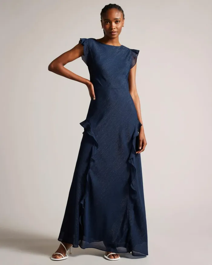 Bias Cut Maxi Dress With Ruffle Detail Dark Blue Women Ted Baker Clothing Bias Cut Maxi Dress With Ruffle Detail Dark Blue Women Ted Baker Clothing