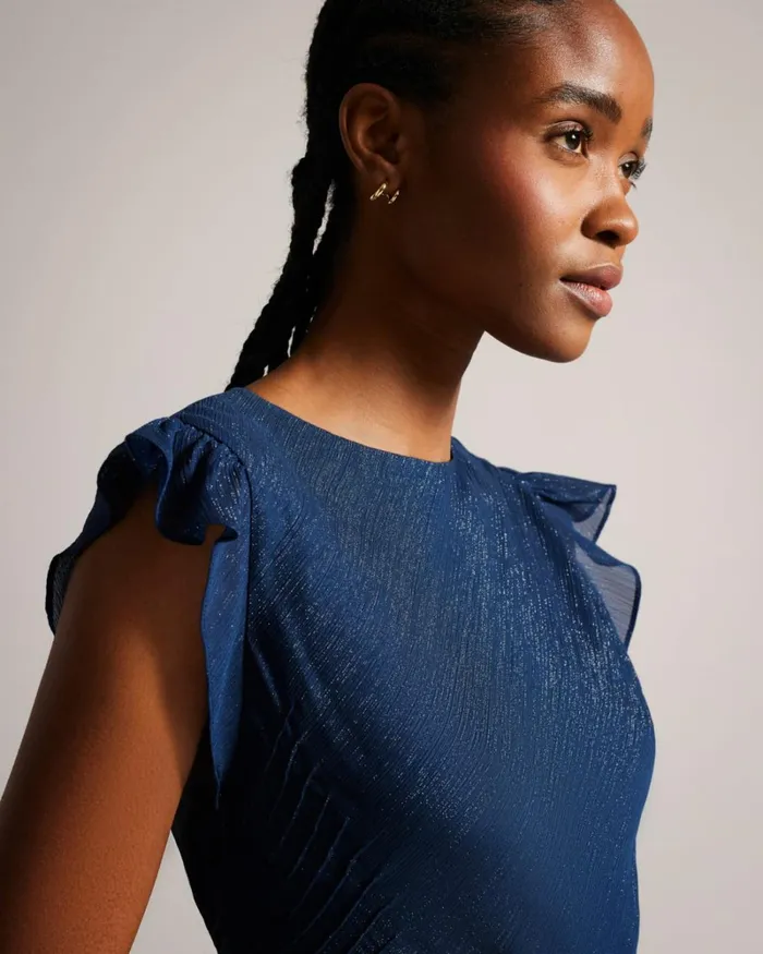 Bias Cut Maxi Dress With Ruffle Detail Dark Blue Women Ted Baker Clothing Bias Cut Maxi Dress With Ruffle Detail Dark Blue Women Ted Baker Clothing