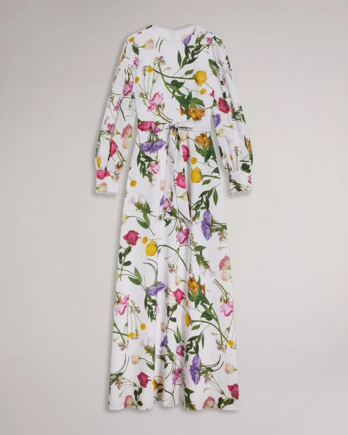 Blouson Sleeve Floral Maxi Dress White Women Ted Baker Clothing