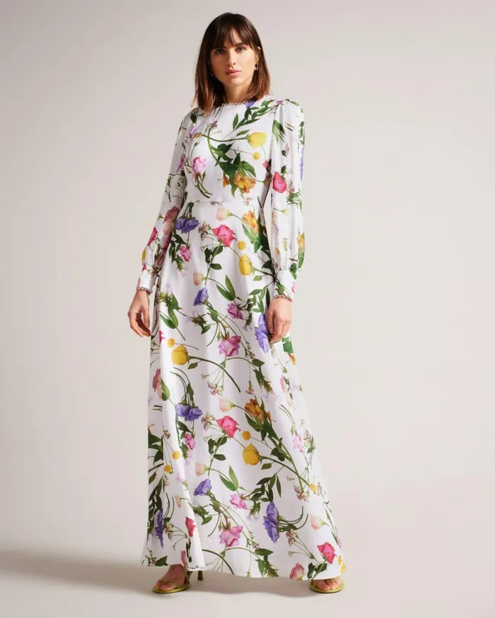 Blouson Sleeve Floral Maxi Dress White Women Ted Baker Clothing