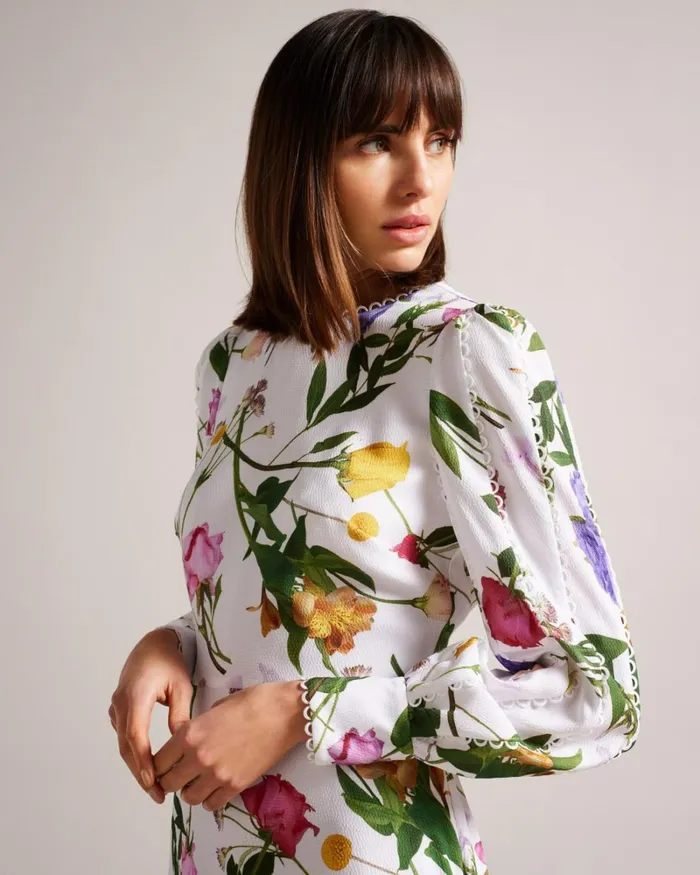 Blouson Sleeve Floral Maxi Dress White Women Ted Baker Clothing
