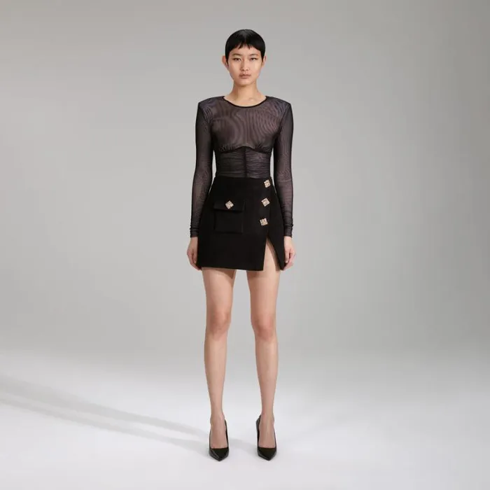 Bottoms Woman SelfPortrait Black Wool Mini Skirt