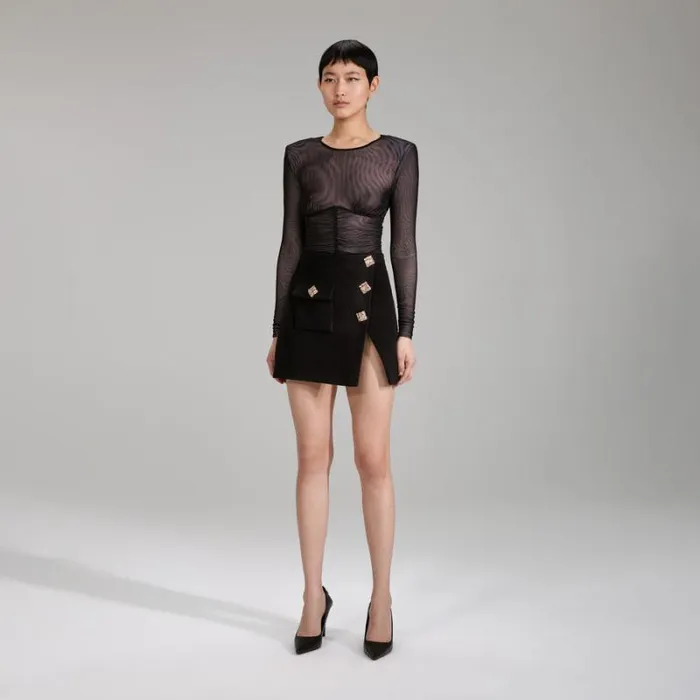 Bottoms Woman SelfPortrait Black Wool Mini Skirt Bottoms Woman SelfPortrait Black Wool Mini Skirt