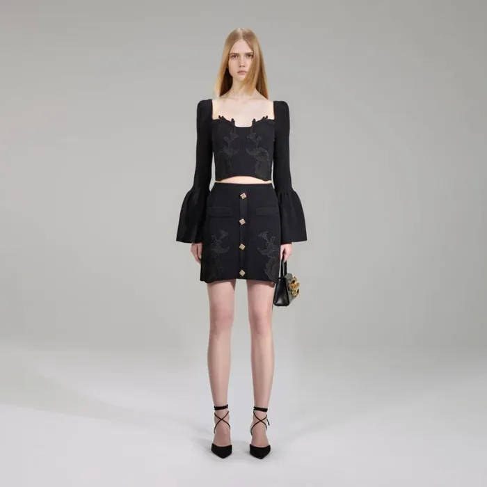Bottoms Woman SelfPortrait Black Wool Mini Skirt Bottoms Woman SelfPortrait Black Wool Mini Skirt
