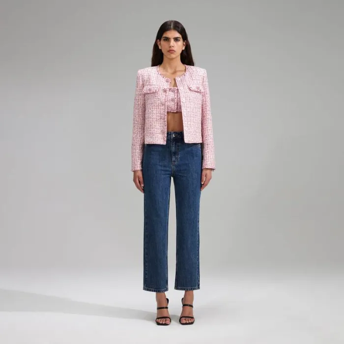 Bottoms Woman SelfPortrait Blue Denim Cropped High Rise Trouser Bottoms Woman SelfPortrait Blue Denim Cropped High Rise Trouser