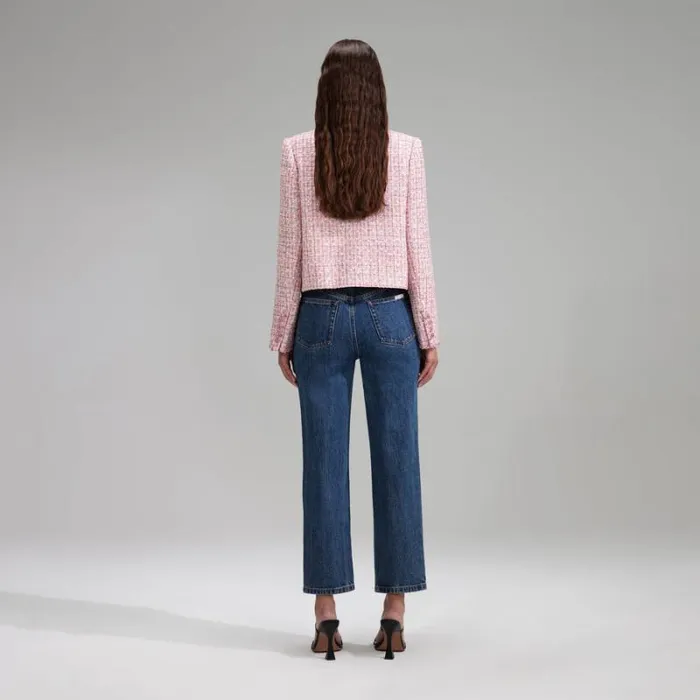 Bottoms Woman SelfPortrait Blue Denim Cropped High Rise Trouser Bottoms Woman SelfPortrait Blue Denim Cropped High Rise Trouser