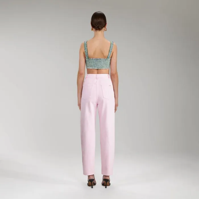 Bottoms Woman SelfPortrait Blue Denim Cropped High Rise Trouser Bottoms Woman SelfPortrait Blue Denim Cropped High Rise Trouser