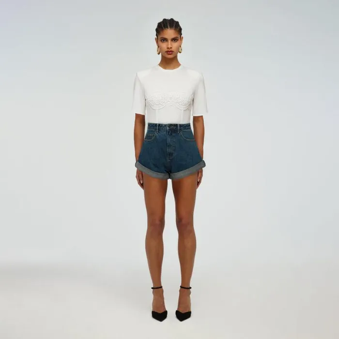 Bottoms Woman SelfPortrait Blue Denim Cropped High Rise Trouser Bottoms Woman SelfPortrait Blue Denim Cropped High Rise Trouser