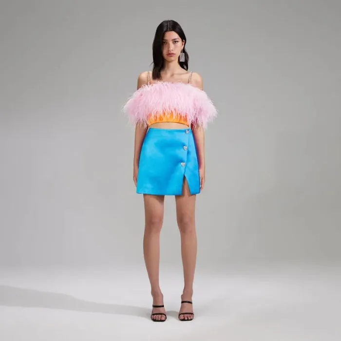 Bottoms Woman SelfPortrait Blue Satin Mini Skirt