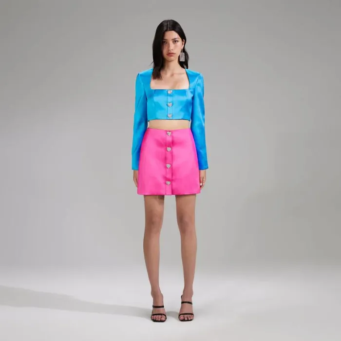 Bottoms Woman SelfPortrait Blue Satin Mini Skirt Bottoms Woman SelfPortrait Blue Satin Mini Skirt
