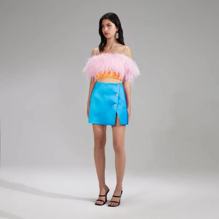Bottoms Woman SelfPortrait Blue Satin Mini Skirt Bottoms Woman SelfPortrait Blue Satin Mini Skirt