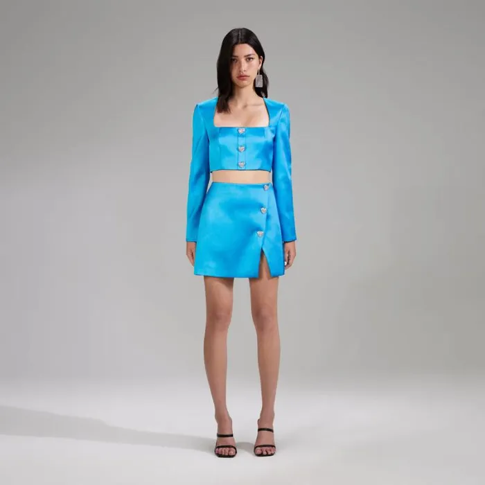Bottoms Woman SelfPortrait Blue Satin Mini Skirt Bottoms Woman SelfPortrait Blue Satin Mini Skirt