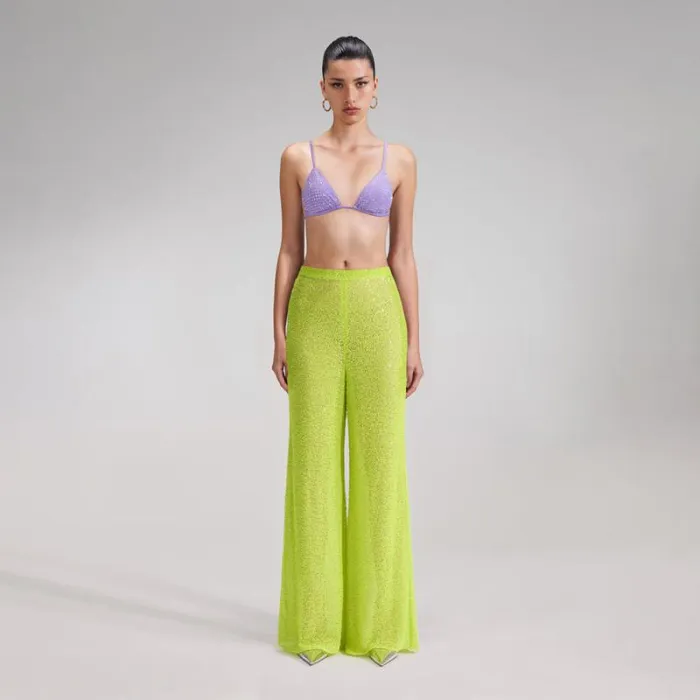 Bottoms Woman SelfPortrait Green Beaded Trousers