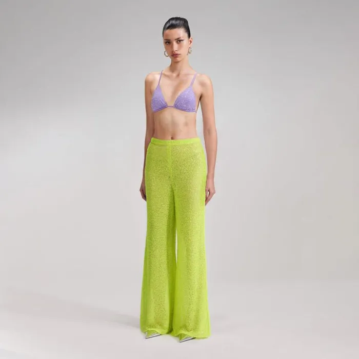 Bottoms Woman SelfPortrait Green Beaded Trousers Bottoms Woman SelfPortrait Green Beaded Trousers