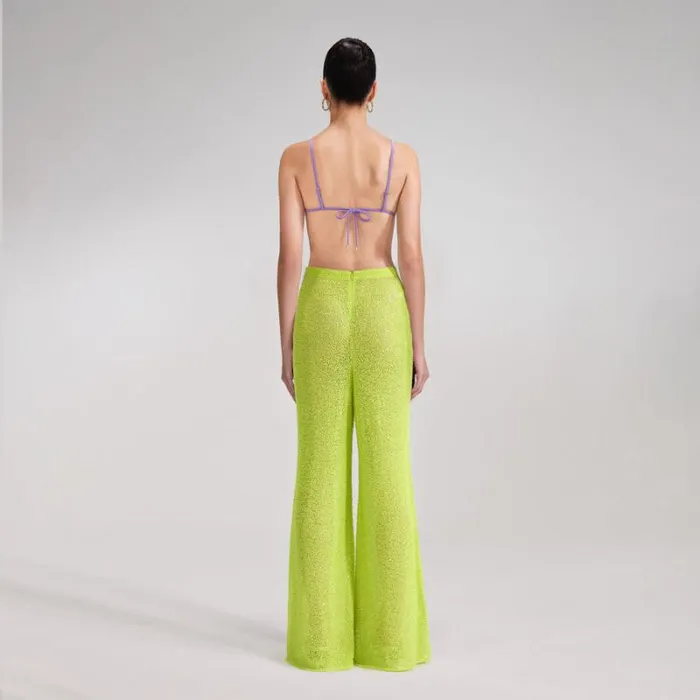 Bottoms Woman SelfPortrait Green Beaded Trousers Bottoms Woman SelfPortrait Green Beaded Trousers