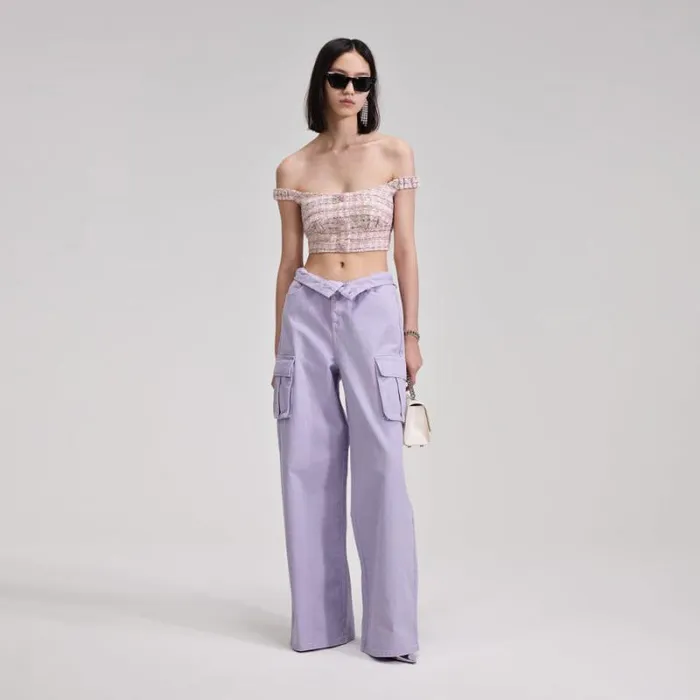 Bottoms Woman SelfPortrait Lilac Denim Cargo Jeans