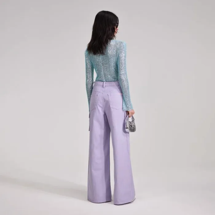 Bottoms Woman SelfPortrait Lilac Denim Cargo Jeans Bottoms Woman SelfPortrait Lilac Denim Cargo Jeans