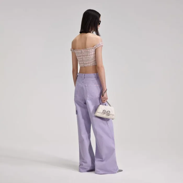 Bottoms Woman SelfPortrait Lilac Denim Cargo Jeans Bottoms Woman SelfPortrait Lilac Denim Cargo Jeans