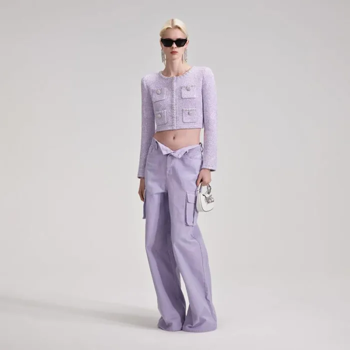 Bottoms Woman SelfPortrait Lilac Denim Cargo Jeans Bottoms Woman SelfPortrait Lilac Denim Cargo Jeans