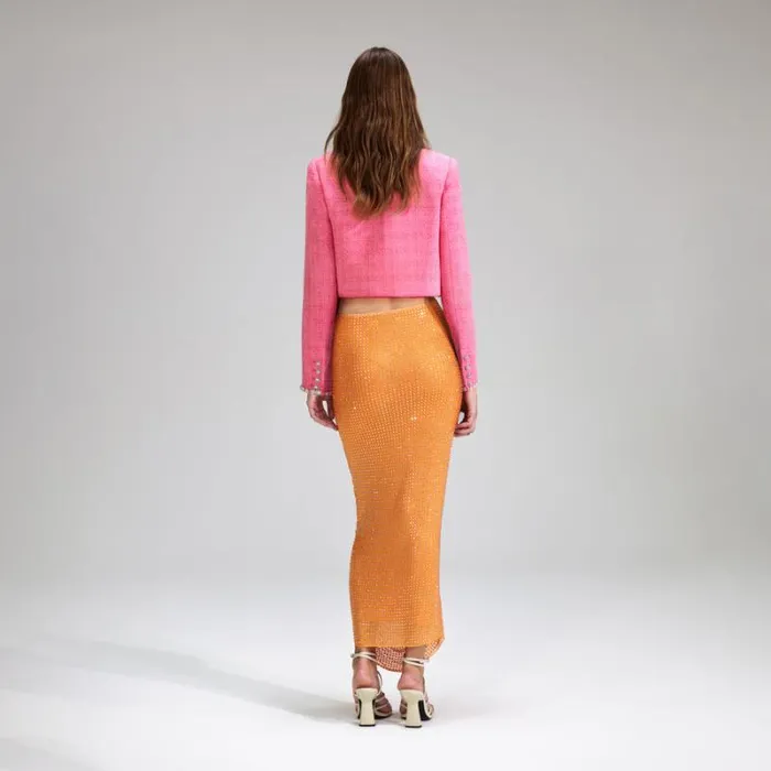Bottoms Woman SelfPortrait Orange Rhinestone Mesh Midi Skirt Bottoms Woman SelfPortrait Orange Rhinestone Mesh Midi Skirt