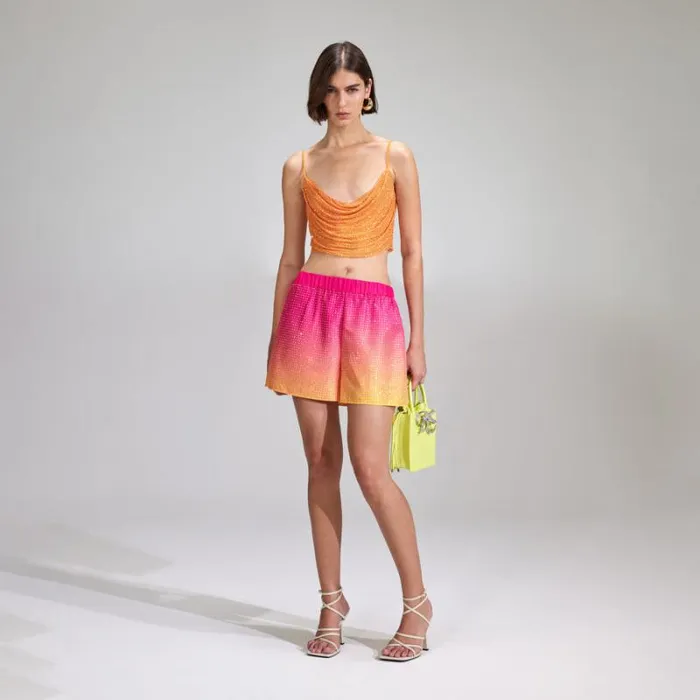 Bottoms Woman SelfPortrait Pink Rhinestone Taffeta Short