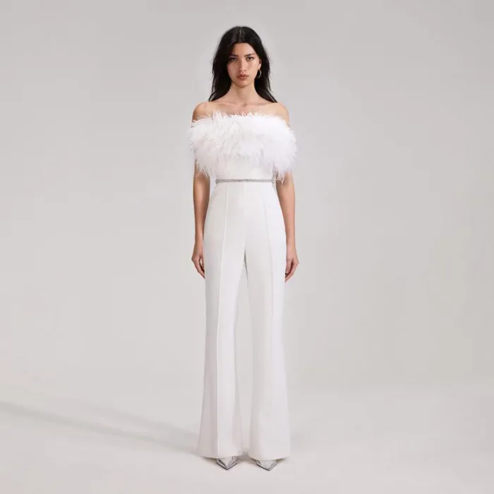 Bottoms Woman SelfPortrait White Feather Jumpsuit