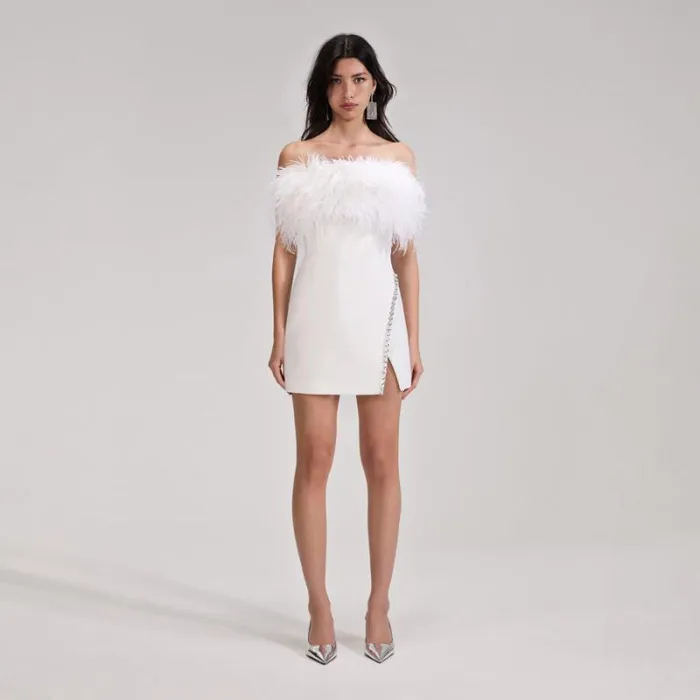 Bottoms Woman SelfPortrait White Feather Jumpsuit Bottoms Woman SelfPortrait White Feather Jumpsuit