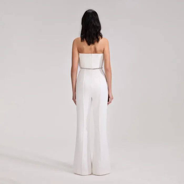 Bottoms Woman SelfPortrait White Feather Jumpsuit Bottoms Woman SelfPortrait White Feather Jumpsuit