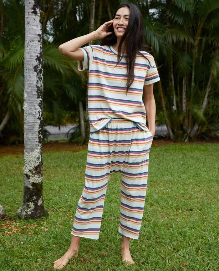 Bottoms Women039s The Great The Jersey Crop Cream Beach Stripe
