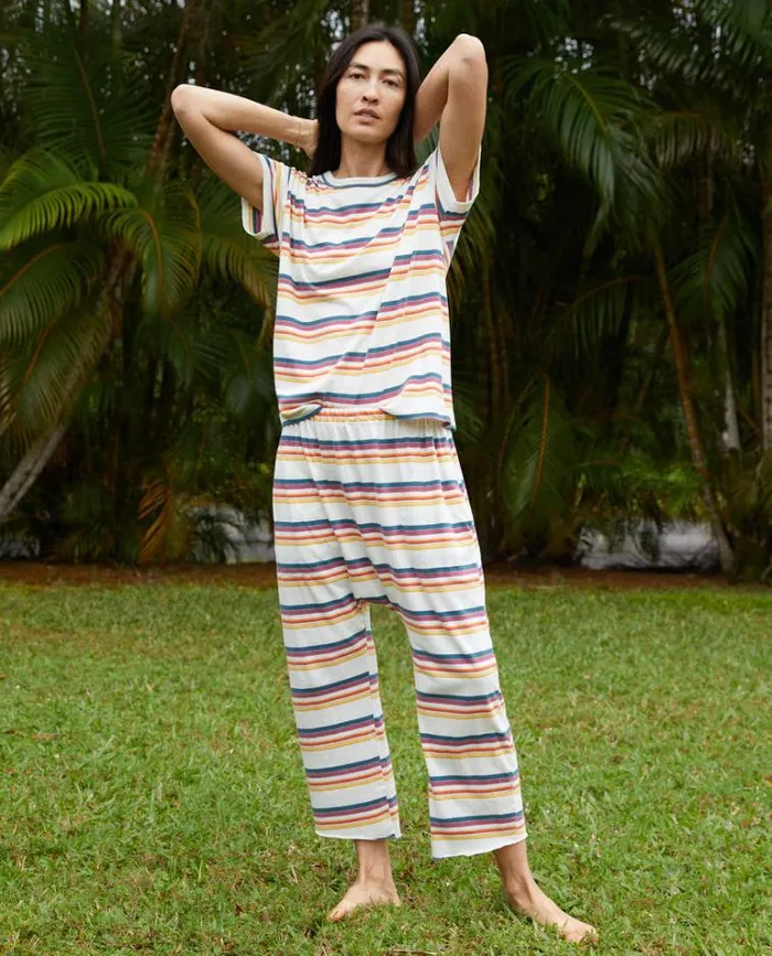 Bottoms Women039s The Great The Jersey Crop Cream Beach Stripe