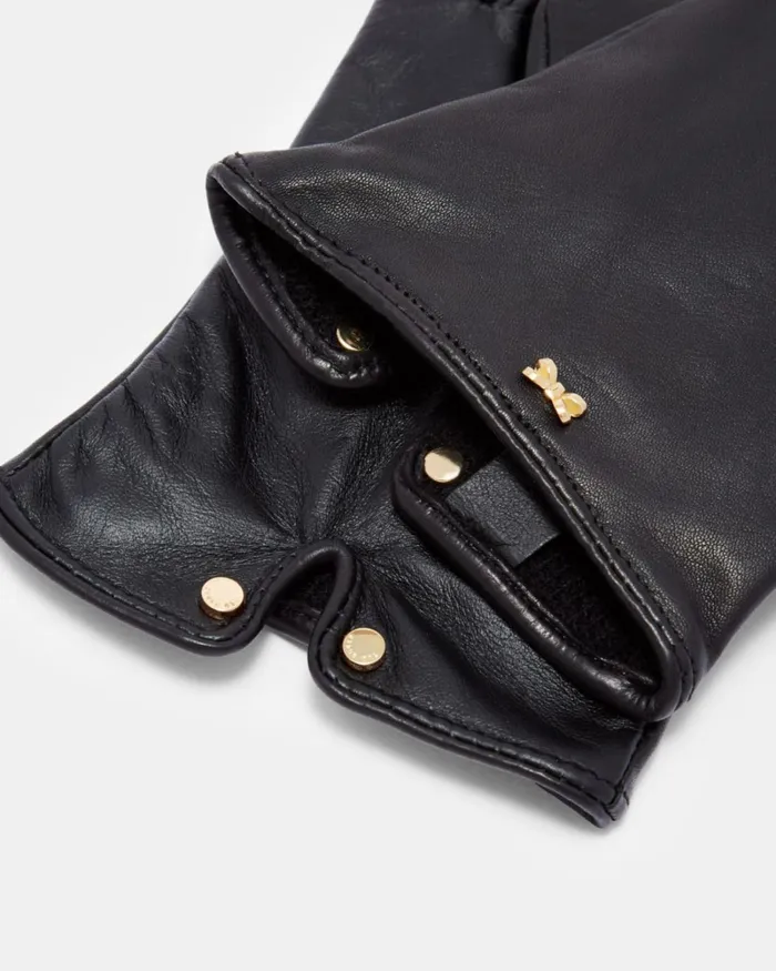 Bow Detail Leather Gloves Black Women Ted Baker Gloves