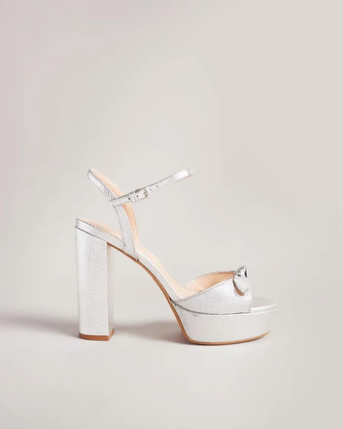 Bow Detail Platform Sandals Silver Women Ted Baker Sandals and Sliders Bow Detail Platform Sandals Silver Women Ted Baker Sandals and Sliders