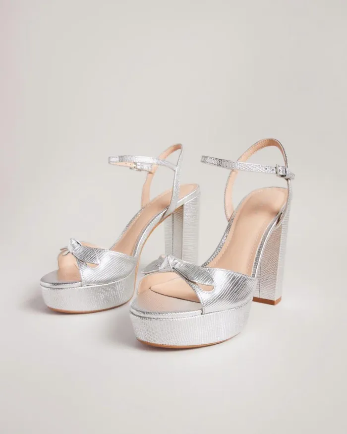 Bow Detail Platform Sandals Silver Women Ted Baker Sandals and Sliders Bow Detail Platform Sandals Silver Women Ted Baker Sandals and Sliders