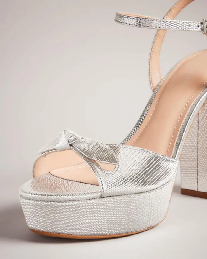 Bow Detail Platform Sandals Silver Women Ted Baker Sandals and Sliders Bow Detail Platform Sandals Silver Women Ted Baker Sandals and Sliders